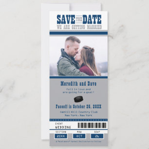 Blue Silver Hockey Ticket Weddenschap Save the Dat Date