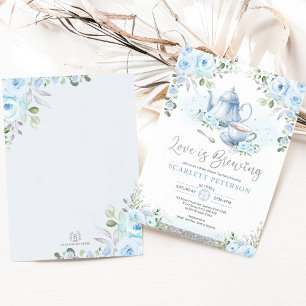 Blue Silver Love is Brewing Vrijgezellenfeest Tea Kaart