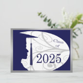 Blue Silver Man Silhouette 2025 Afstudeerfeest Kaart (Staand voorkant)