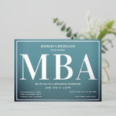 Blue Silver MBA Afstuderen Folie Uitnodiging (Staand Voorkant)