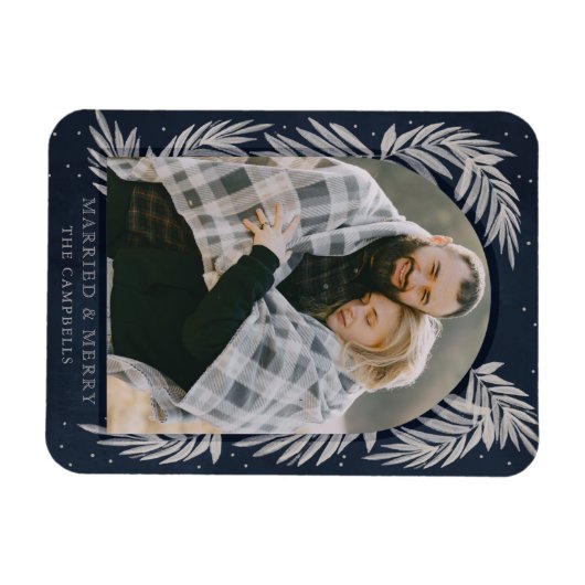 Blue Silver Merry Arch Botanical Photo Holiday Magneet (Horizontaal)