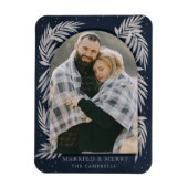 Blue Silver Merry Arch Botanical Photo Holiday Magneet (Verticaal)