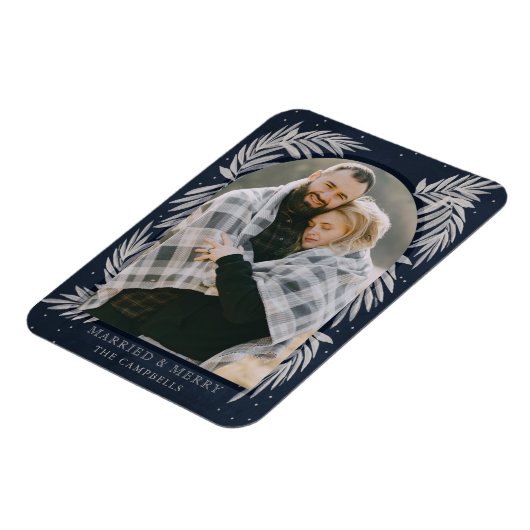 Blue Silver Merry Arch Botanical Photo Holiday Magneet (Linkerzijde)