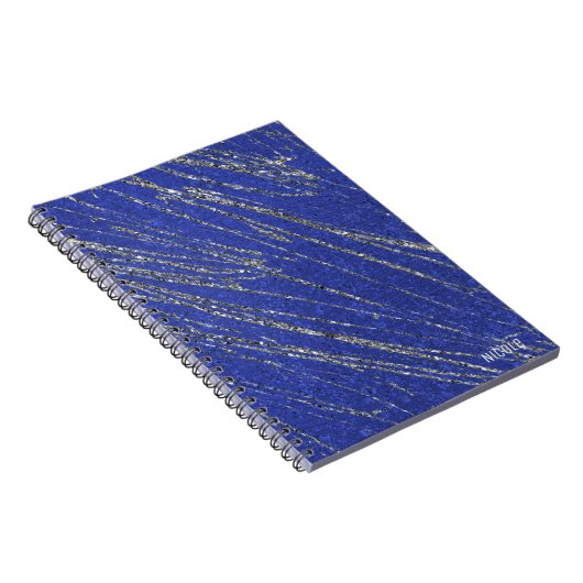 Blue & Silver Modern Glam Marble Stripe Designer Notitieboek (Rechterzijde)