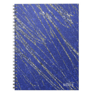 Blue & Silver Modern Glam Marble Stripe Designer Notitieboek