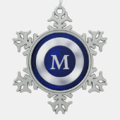 Blue Silver Monogram Kerstmis Tin Sneeuwvlok Ornament (Voorkant)