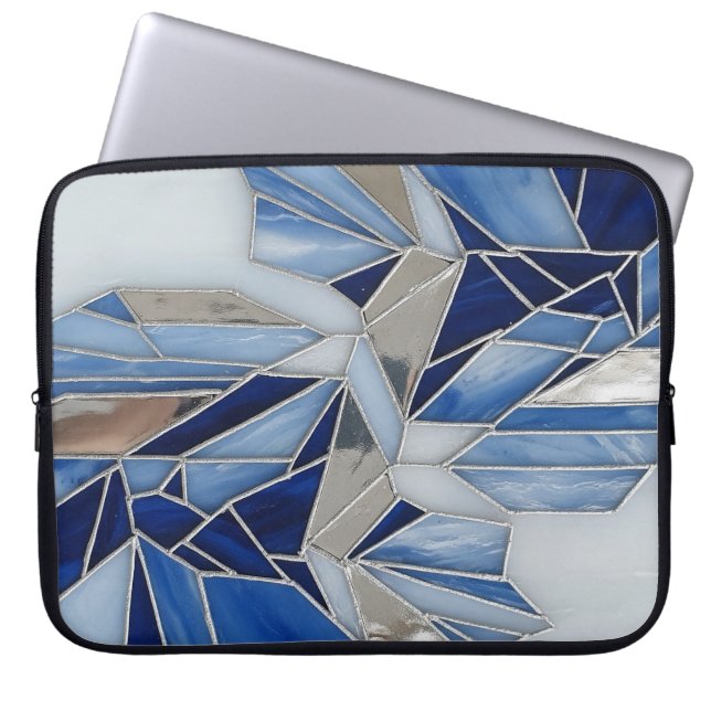 blue silver mosaic 1 laptop sleeve (Voorkant)
