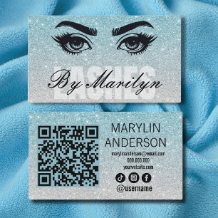 Blue Silver Ombre Glitter Lash Technician QR-code Visitekaartje