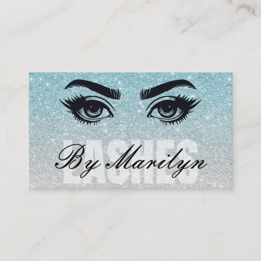 Blue Silver Ombre Glitter Lash Technician QR-code Visitekaartje (Voorkant)