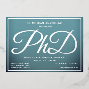Blue Silver PhD-Afstuderen Folie Uitnodiging