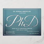 Blue Silver PhD-Afstuderen Folie Uitnodiging (Voorkant)