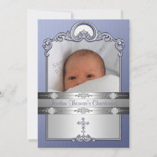 Blue Silver Photo Lijst Jewel Cross Christening Kaart