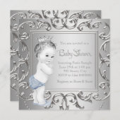 Blue Silver Prince Baby Shower Invitations (Devant / Derrière)