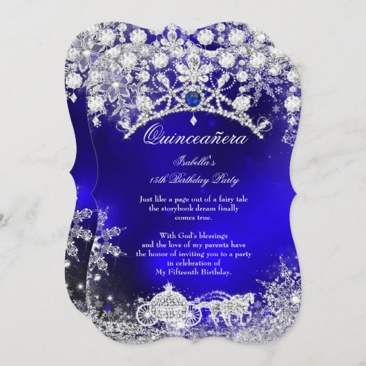 Blue Silver Quinceanera 15th Winter Wonderland Kaart (Voorkant / Achterkant)