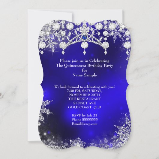 Blue Silver Quinceanera 15th Winter Wonderland Kaart (Achterkant)