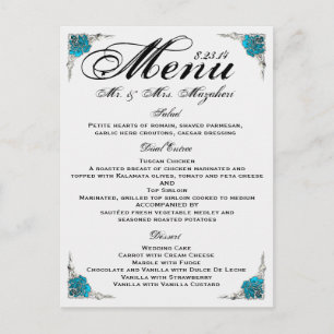 Blue Silver Roos Wedding Dinner Menu Bedankt