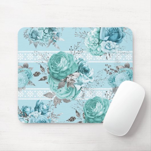 Blue Silver Rozen Lace Muismat (Met muis)