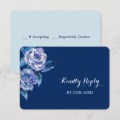 Blue Silver Rozen Wedding RSVP Kaartje (Voorkant / Achterkant)