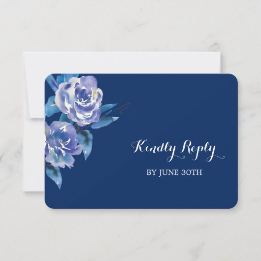 Blue Silver Rozen Wedding RSVP Kaartje (Voorkant)