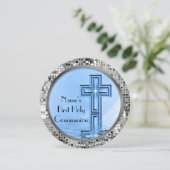 Blue & Silver Sequin 1st Heilige Communauteit Kaart (Staand voorkant)