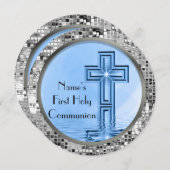Blue & Silver Sequin 1st Heilige Communauteit Kaart (Voorkant / Achterkant)