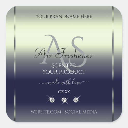 Blue Silver Shimmery Product Label juwelen Monogra (Voorkant)