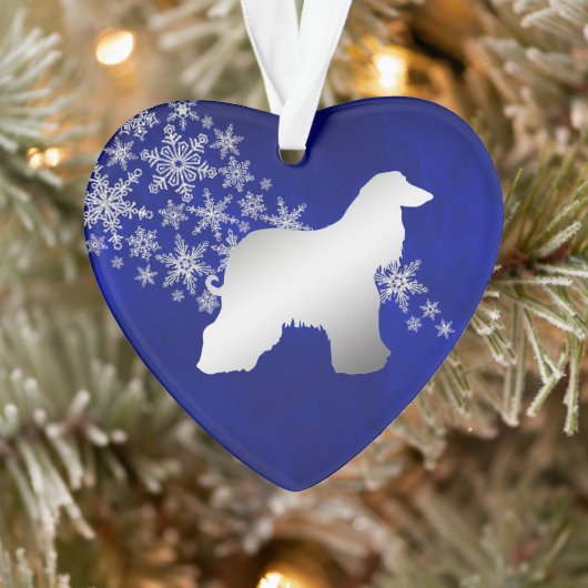 Blue Silver Snowflake Afghan Hound Ornament (Boom)