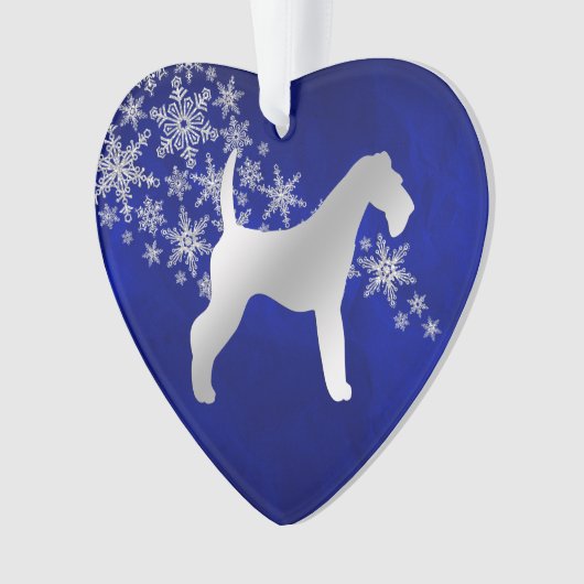 Blue Silver Snowflake Airedale Terrier Ornament (voorkant)