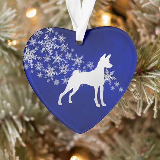 Blue Silver Snowflake Basenji Dog Ornament (Boom)