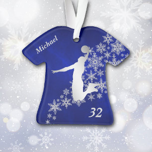Blue Silver Snowflake Basketball Slam Dunk Ornament