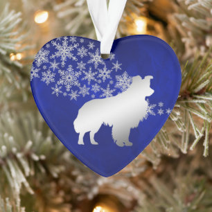 Blue Silver Snowflake Border Collie Dog Ornament