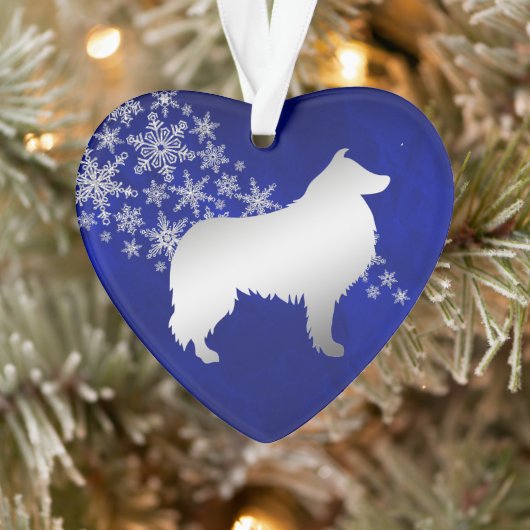 Blue Silver Snowflake Collie Dog Ornament (Boom)