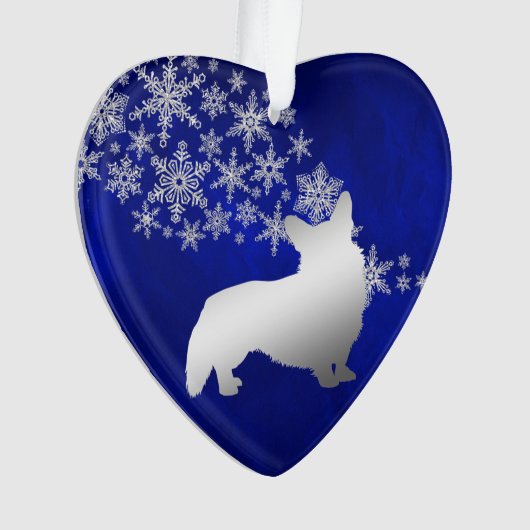 Blue Silver Snowflake Corgi Ornament (voorkant)