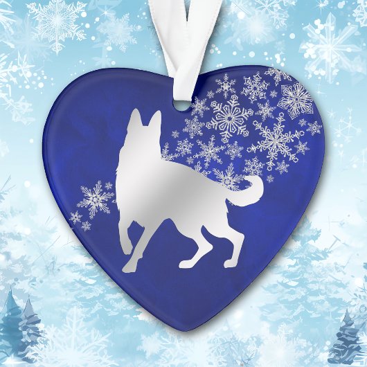 Blue Silver Snowflake German Shepherd Ornament