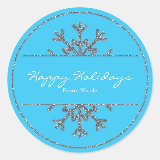 Blue & Silver Snowflake Holiday Winter Sticker (Voorkant)