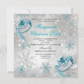Blue Silver Snowflake Masquerade kerstparty 2 Kaart (Voorkant)