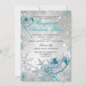 Blue Silver Snowflake Masquerade kerstparty Kaart (Voorkant)