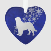 Blue Silver Snowflake Newfoundland Dog Ornament (voorkant)