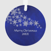 Blue Silver Snowflake Newfoundland Dog Round Ornament (achterkant)