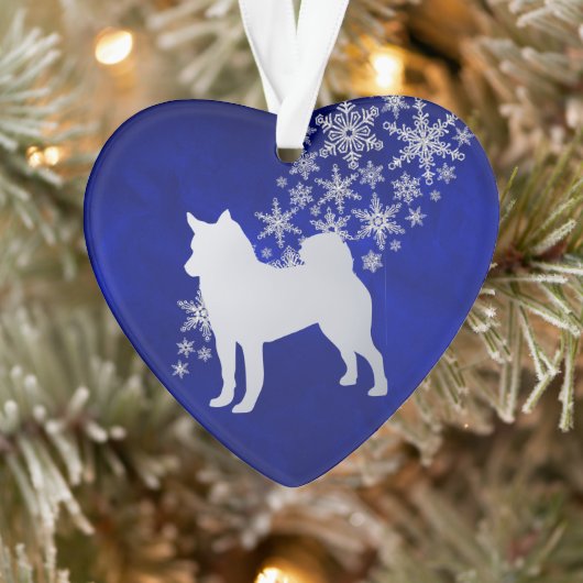 Blue Silver Snowflake Norwegian Elkhound Dog Ornament (Boom)