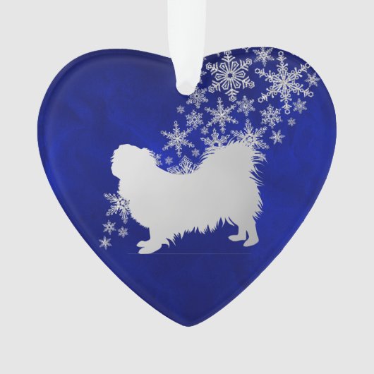 Blue Silver Snowflake Pekingese Ornament (voorkant)