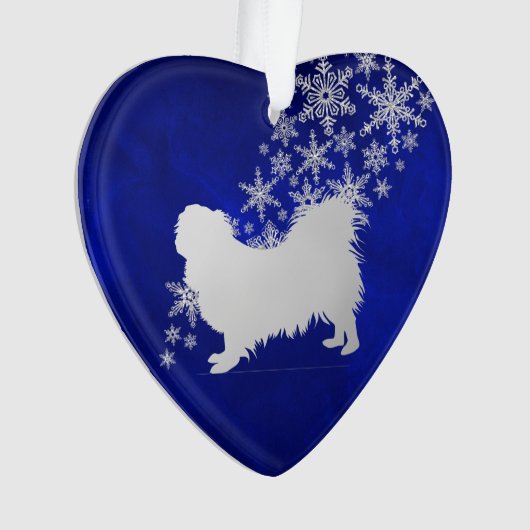 Blue Silver Snowflake Pekingese Ornament (voorkant)