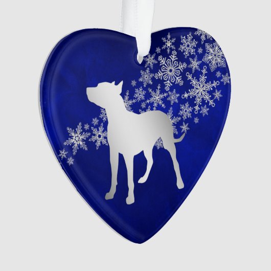 Blue Silver Snowflake Pit Bull Ornament (voorkant)
