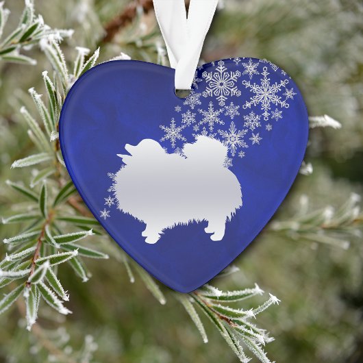 Blue Silver Snowflake Pomeranian Ornament