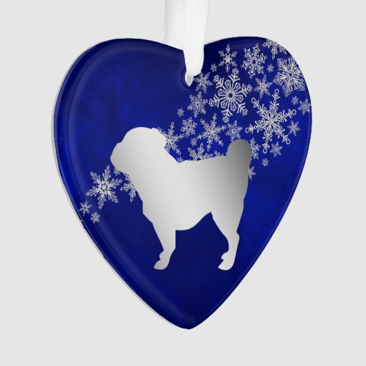 Blue Silver Snowflake Pug Ornament (voorkant)
