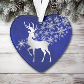 Blue Silver Snowflake Reindeer Ornament