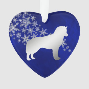 Blue Silver Snowflake Siberian Husky Ornament