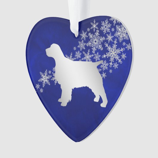 Blue Silver Snowflake Spaniel Ornament (voorkant)