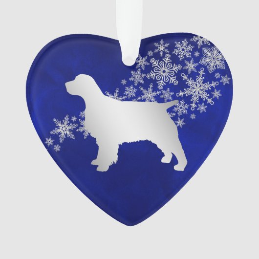 Blue Silver Snowflake Spaniel Ornament (voorkant)