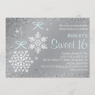 Blue Silver Snowflake Sweet Sixteen-uitnodigingen Kaart